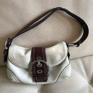 Coach Leather Shoulder Bag - White with Brown Trim